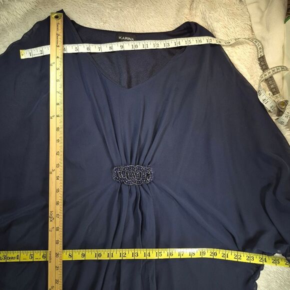 Karina Navy Chiffon Kaftan Dress Beaded Empire Waist Size Special Occasion 18... - Picture 8 of 9